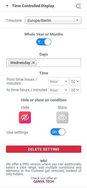 Settings for Timecontrolled Display